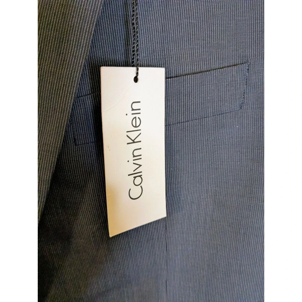 Calvin Klein Men’s Blazer 42L Navy Blue Microstripe Wool Suit Jacket Classic Fit